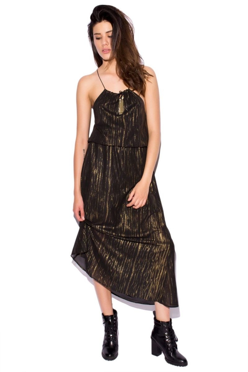 vestido negro y dorado largo de tirante